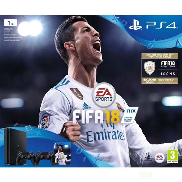 Sony PlayStation 4 Slim 1TB, jet black + FIFA 18 CZ + PS Plus 14 dní + DualShock 4 Wireless Controller v2, jet black