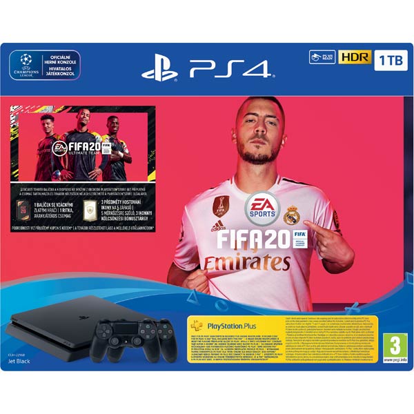 Sony PlayStation 4 Slim 1TB, jet black + FIFA 20 CZ + DualShock 4 Wireless Controller v2, jet black + PS Plus 14 dní