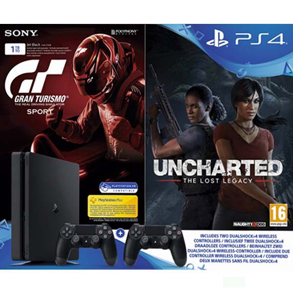 Sony PlayStation 4 Slim 1TB, jet black + Gran Turismo Sport CZ + Uncharted: The Lost Legacy +Sony DualShock 4, jet black