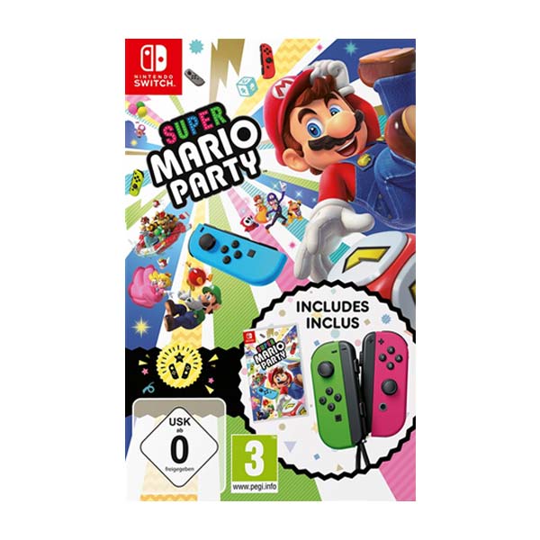 Super Mario Party + ovládače Nintendo Joy-Con, neónová zelená / neónová ružová