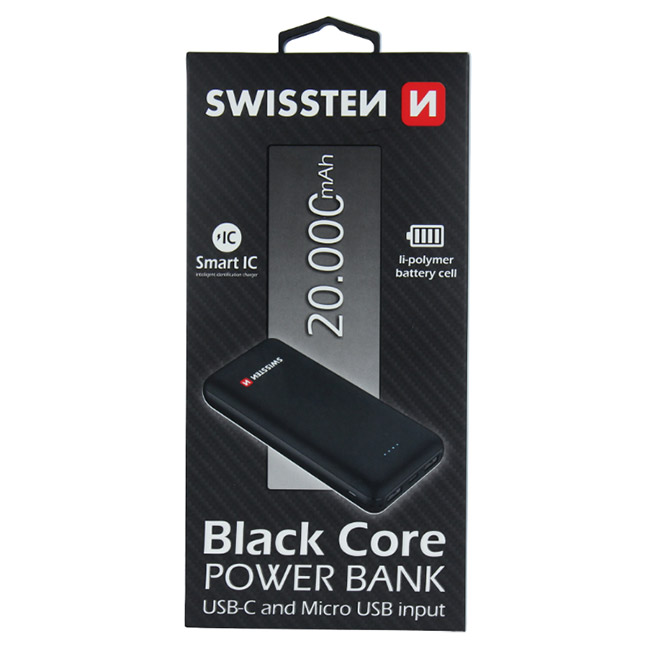 Swissten Black Core Slim Powerbank 20.000 mAh