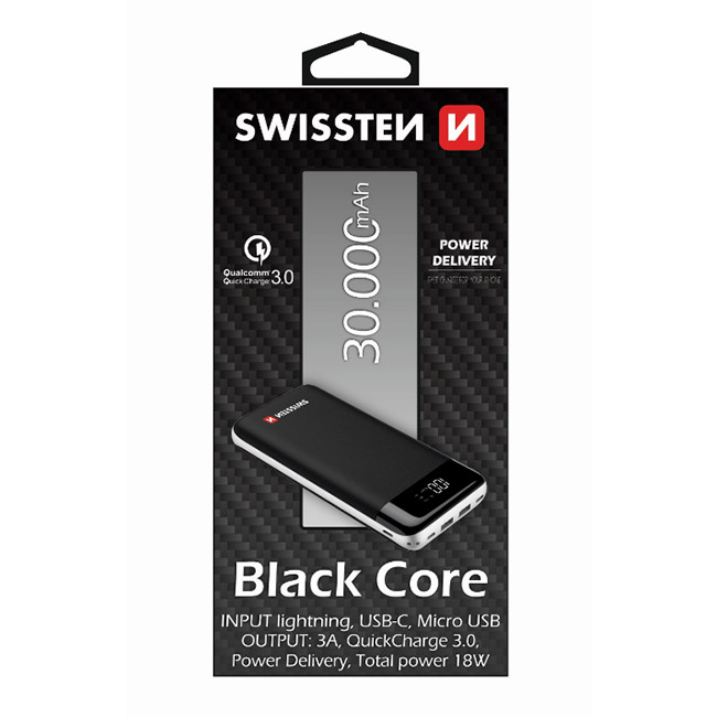Swissten Black Core Slim Power Bank 30.000 mAh