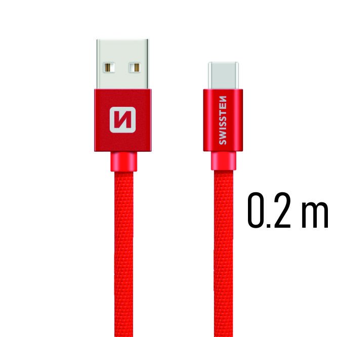 .Dátový kábel Swissten textilný s USB-C konektorom a podporou rýchlonabíjania, Red 71521106