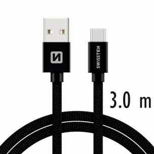 E-shop Dátový kábel Swissten textilný s USB-C konektorom a podporou rýchlonabíjania, čierny 71527900