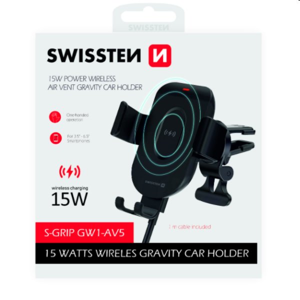 Swissten držiak do ventilácie auta s bezdrôtovým nabíjaním S-Grip GW1-AV5