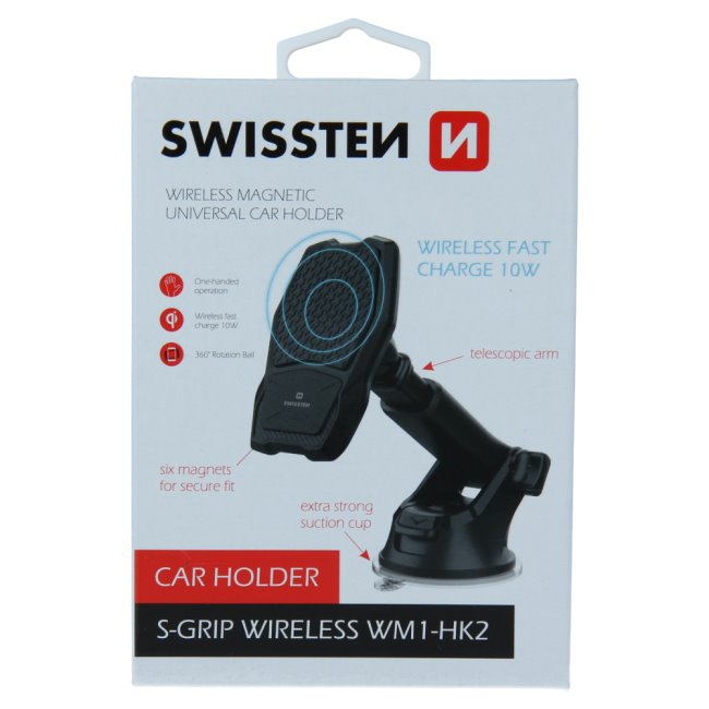 Swissten magnetický držiak do auta S-Grip WM1-HK2 s bezdrôtovým nabíjaním