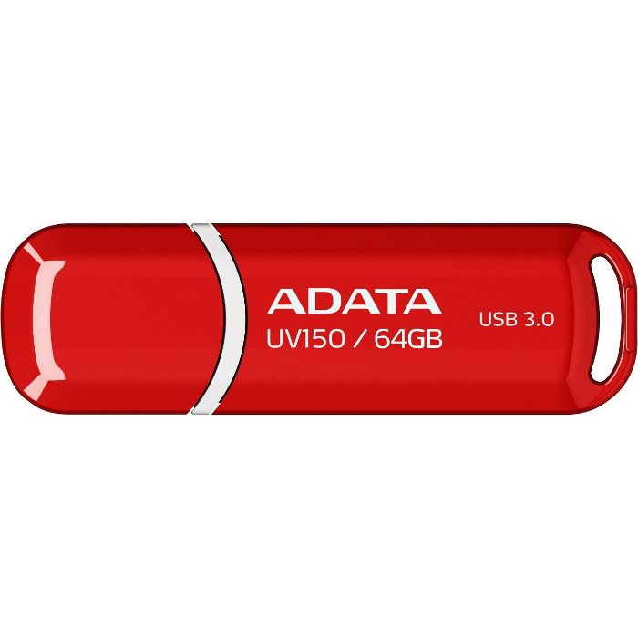 E-shop USB kľuč A-DATA UV150, 64 GB, USB 3.0, rýchlosť čítania a zápisu: až 90 MBs, červený AUV150-64G-RRD