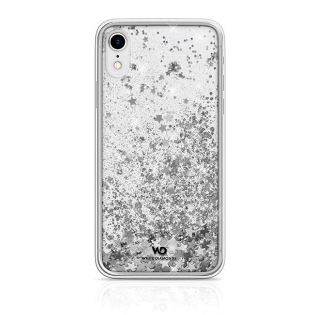 White Diamonds Sparkle Case Clear iPhone Xr, Silver Stars 1380NSP12