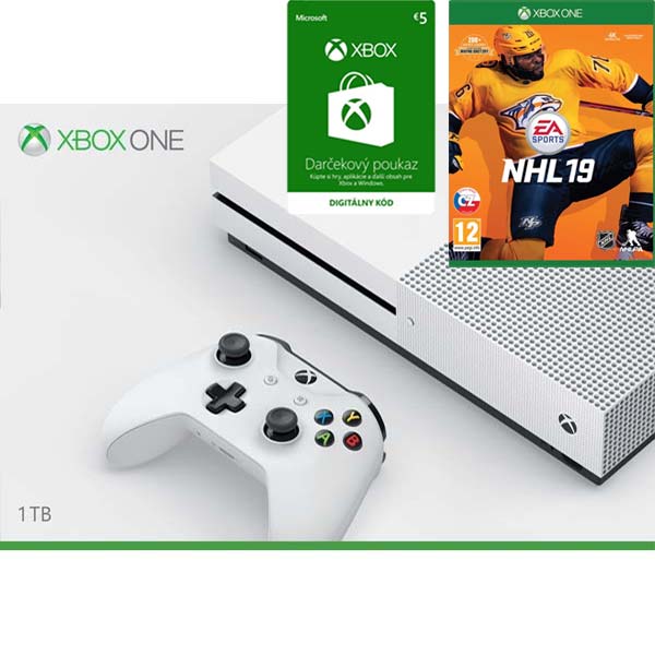 Xbox One S 1TB + NHL 19 + Xbox Store 5€ - elektronická peňaženka