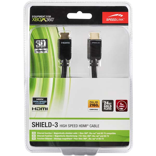 Kábel Speedlink Shield-3 High Speed HDMI Cable s Ethernetom pre Xbox 360, 5m Kábel Speedlink Shield-3 High Speed HDMI Cable s Ethernetom pre Xbox 360, 5m