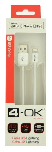 4-OK Data/ Charge Cable, white Licence for IPHONE 5, 5S, 5C, 6, iPod, iPad