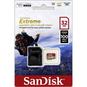 SanDisk Micro SDHC Extreme 32GB + SD adaptér, UHS-I U3 A1, Class 10 - rýchlosť 100/60 MB/s (SDSQXAF-032G-GN6AA)