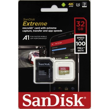 SanDisk Micro SDHC Extreme 32GB + SD adaptér, UHS-I U3 A1, Class 10 - rýchlosť 100/60 MB/s (SDSQXAF-032G-GN6MA)