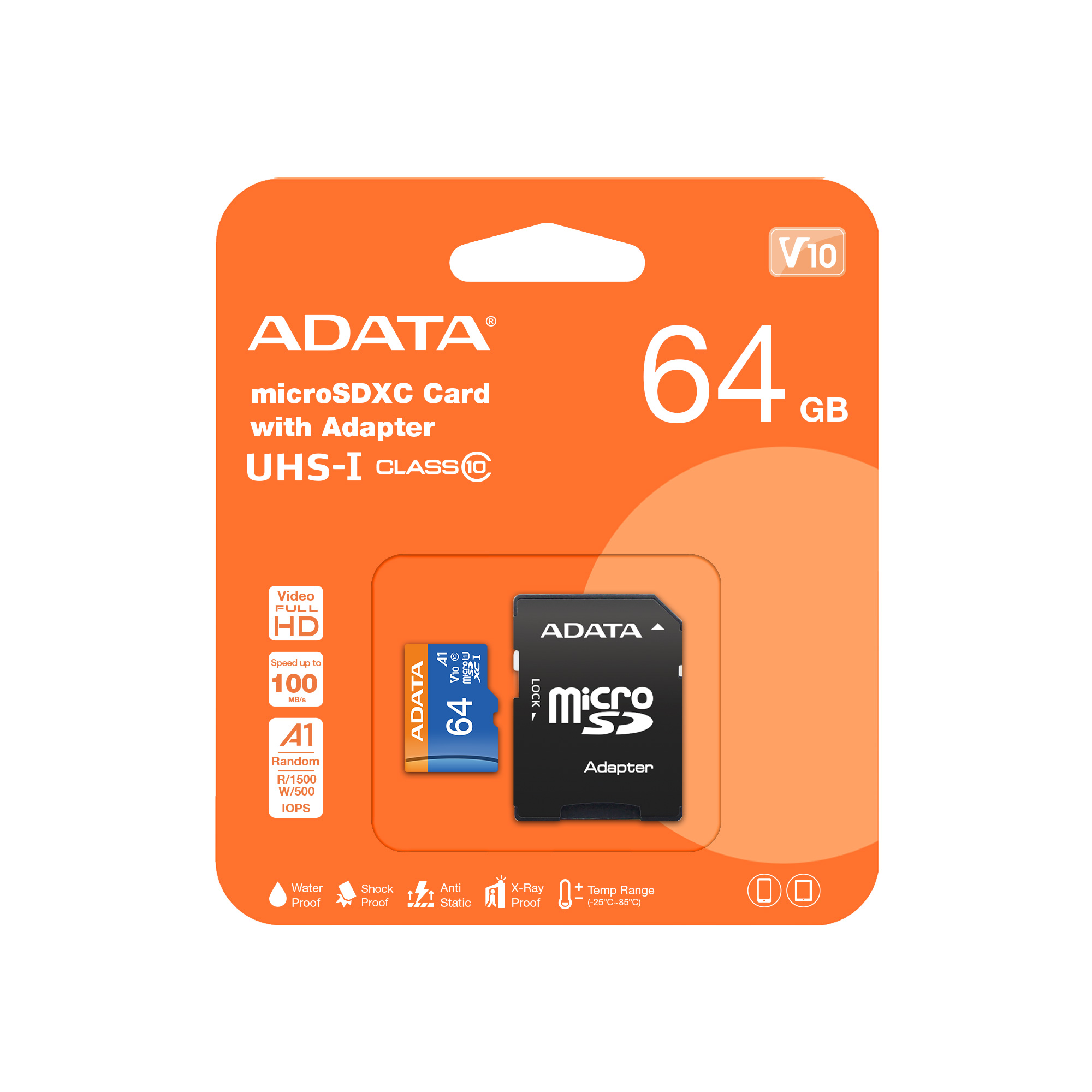 ADATA Micro SDXC Premier 64 GB, SD adaptér, UHS-I A1, Class 10, rýchlosť 85 MB/s