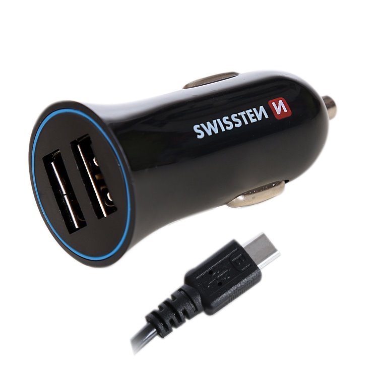 Autonabíjačka Swissten 2.4A s 2 x USB a kábel USB-C Autonabíjačka Swissten 2.4A s 2 x USB a kábel USB-C