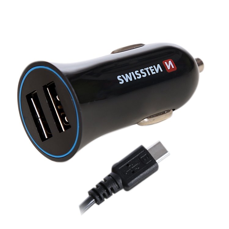 Autonabíjačka Swissten 2.4A s 2 x USB a kábel USB-C