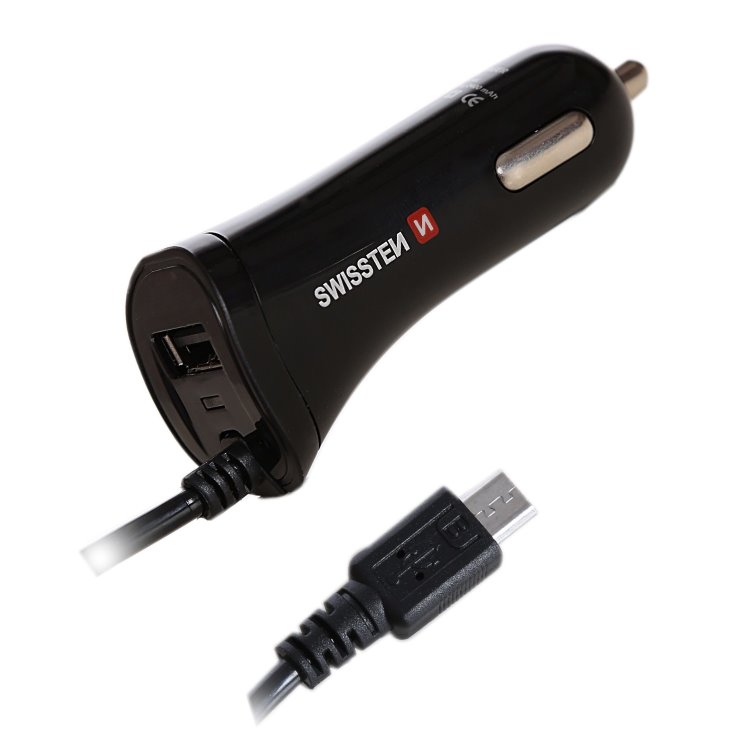 Autonabíjačka Swissten 2.4A so zabudovaným Micro-USB káblomaUSB konektorom Autonabíjačka Swissten 2.4A so zabudovaným Micro-USB káblomaUSB konektorom
