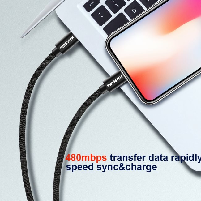 Dátový kábel Swissten textilný s USB-C, Lightning konektormi a podporou rýchlonabíjania, ružovozlatý