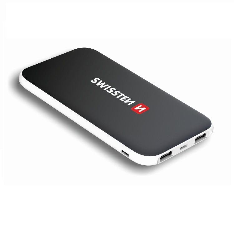 Powerbanka Swissten Slim 10000 mAh s lightning vstupom pre nabíjanie, čierna