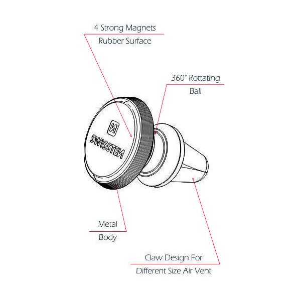 Magnetický držiak Swissten S-Grip M9 do ventilácie, čierna