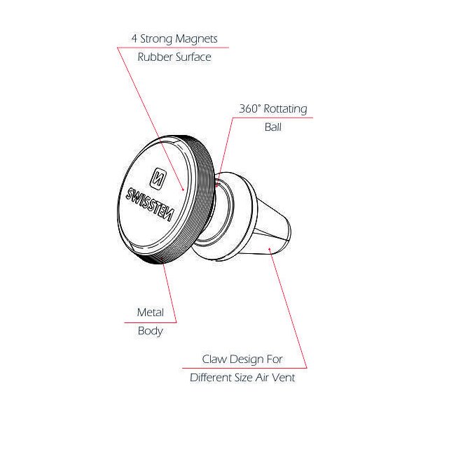 Magnetický držiak Swissten S-Grip M9 do ventilácie, strieborná