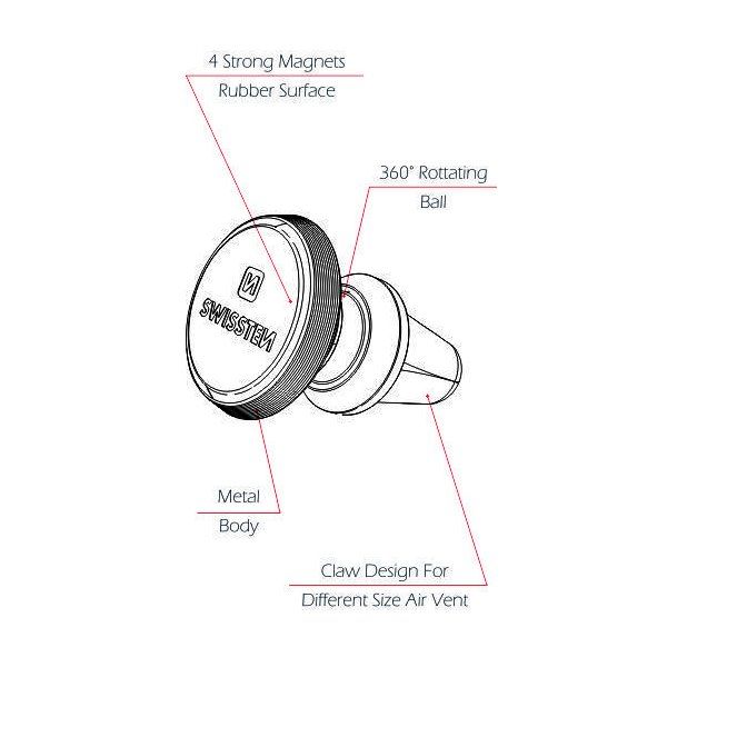 Magnetický držiak Swissten S-Grip M9 do ventilácie, strieborná