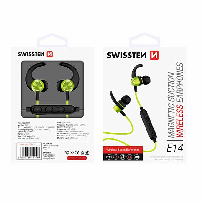 Bluetooth slúchadlá Swissten Active, limetkové