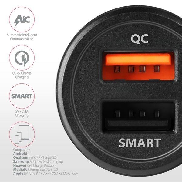 Autonabíjačka AXAGON PWC-QC5 QuickCharge 3,0 - 31 W, čierna