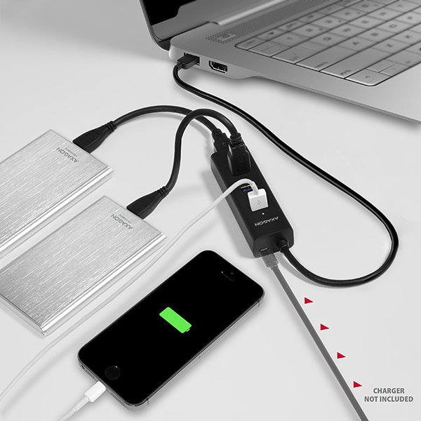 AXAGON HUE-S2BL 4x USB 3.0 hub s podporou rýchlonabíjania