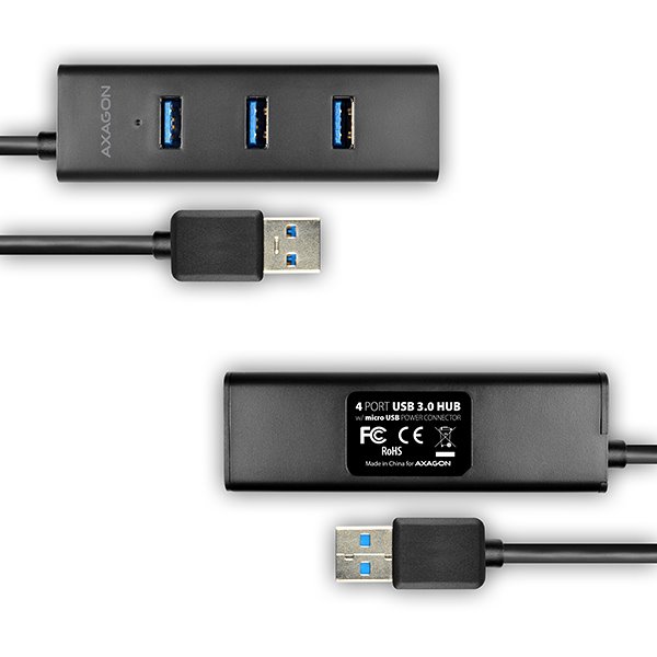 AXAGON HUE-S2BL 4x USB 3.0 hub s podporou rýchlonabíjania + sieťový adaptér