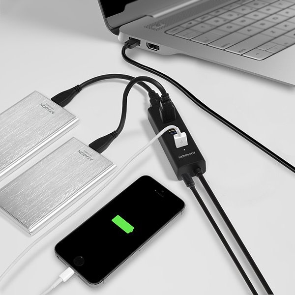 AXAGON HUE-S2BL 4x USB 3.0 hub s podporou rýchlonabíjania + sieťový adaptér AXAGON HUE-S2BL 4x USB 3.0 hub s podporou rýchlonabíjania + sieťový adaptér