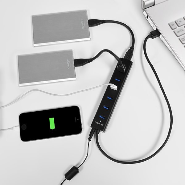 AXAGON HUE-SA7BP 7x USB 3.0 hub s podporou rýchlonabíjania, Black AXAGON HUE-SA7BP 7x USB 3.0 hub s podporou rýchlonabíjania, Black