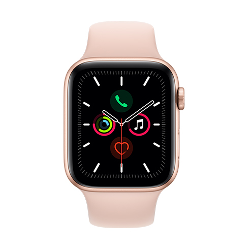 Apple Watch Series 5 GPS, 44mm zlatá Aluminium Case with ružová Sand Sport Band - S/M & M/L