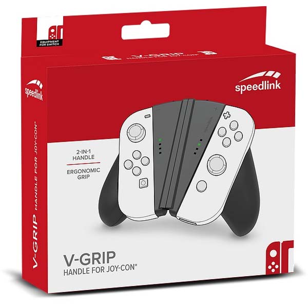 Držiaky ovládačov Joy-Con Speedlink V-grip 2 v 1 pre konzoly Nintendo Switch, čierny