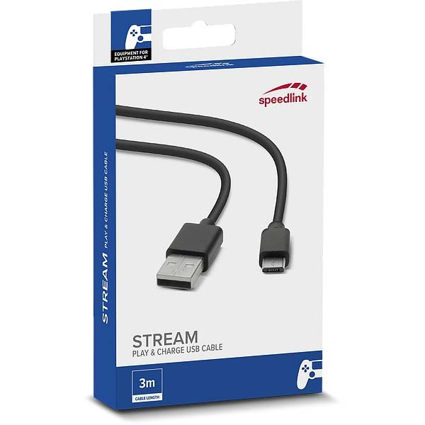 Nabíjací kábel Speedlink Stream Play & Charge USB Cable pre PS4, čierny