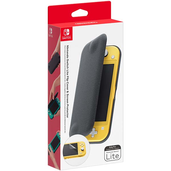 Nintendo Switch Lite preklápacie puzdro a ochranná fólia, šedé