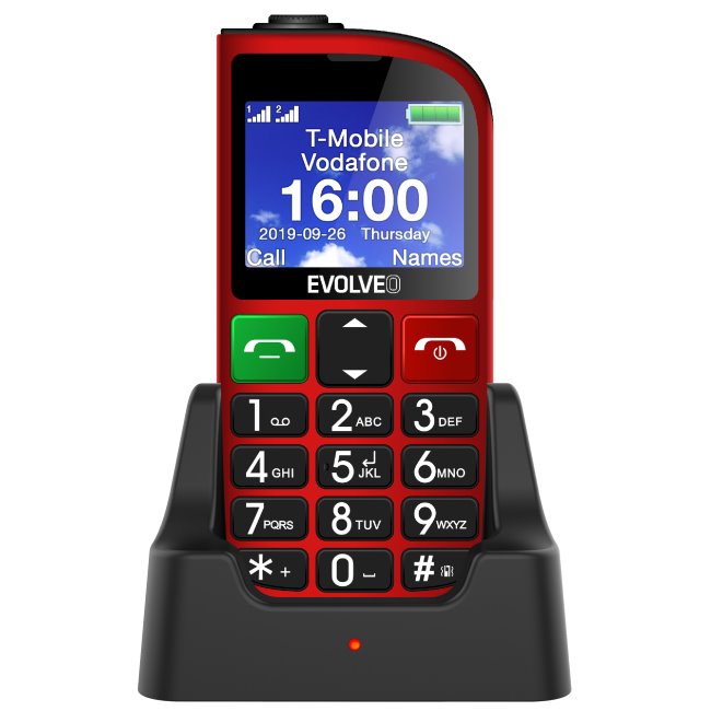 Evolveo EasyPhone FM, červená, nabíjací stojan - SK distribúcia