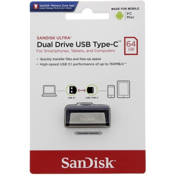 USB kľúč SanDisk Ultra Dual Drive, 64 GB, USB 3.1, rýchlosť 150 MB/s