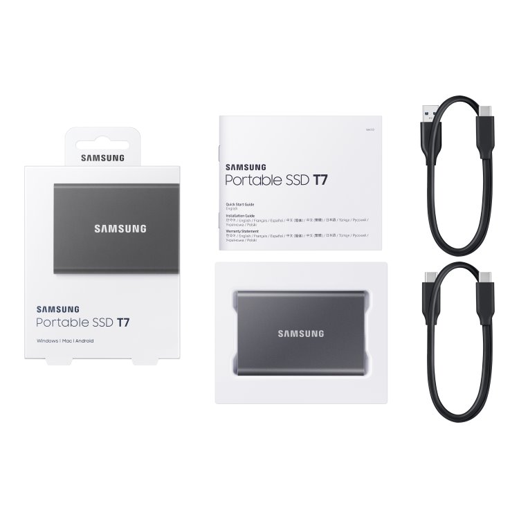 Samsung SSD disk T7, 1 TB, USB 3.2, sivá