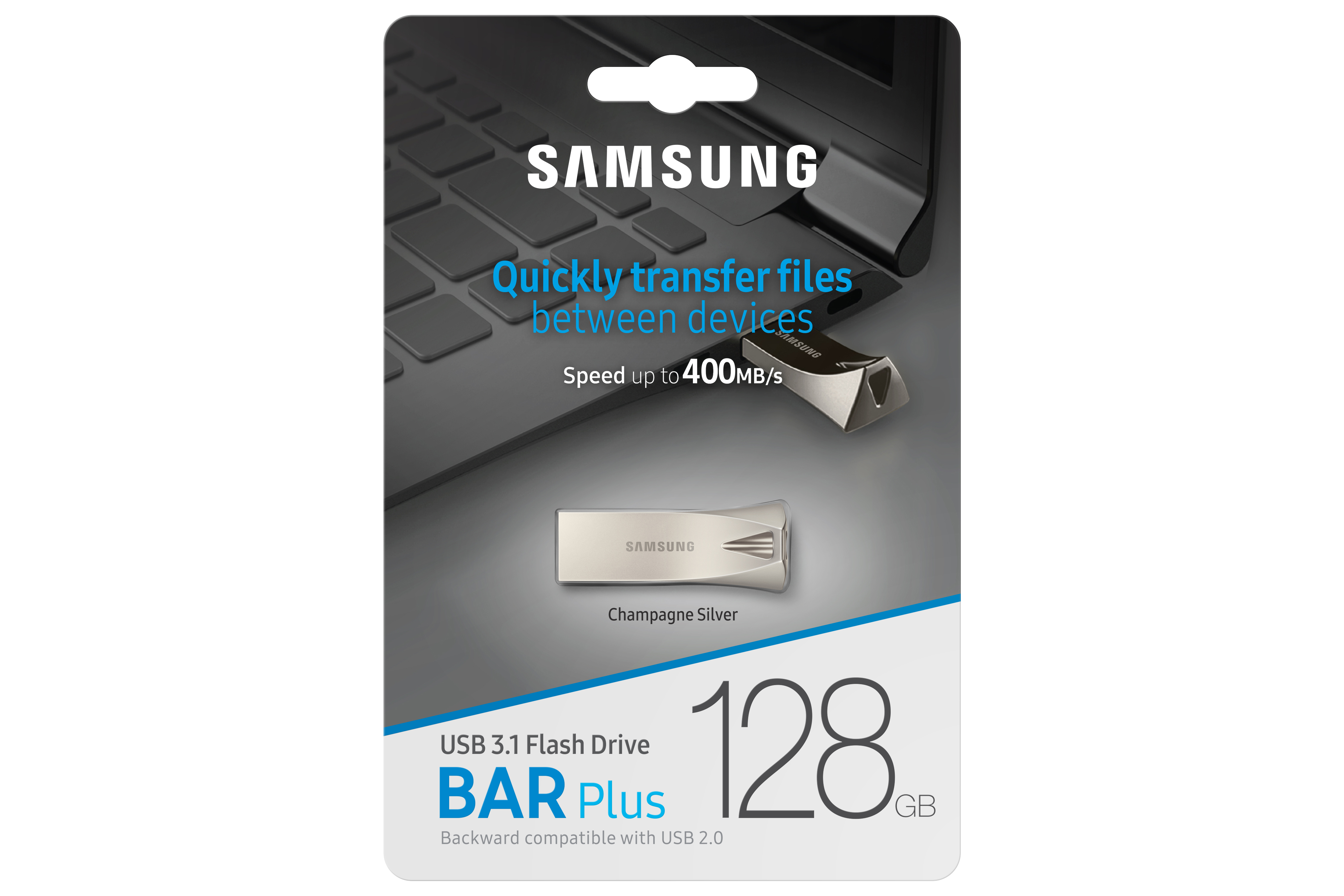 USB kľúč Samsung BAR Plus, 128 GB, USB 3.2 Gen 1, strieborný