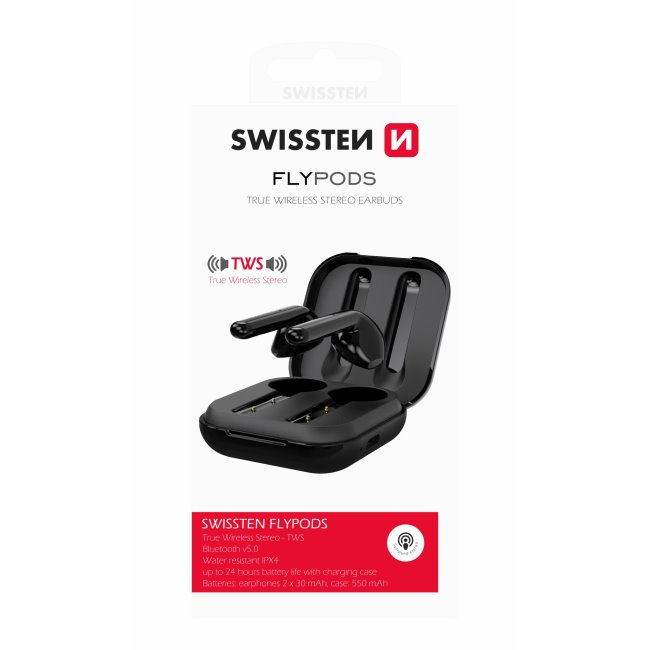 Bluetooth TWS slúchadlá Swissten Flypods, čierne Bluetooth TWS slúchadlá Swissten Flypods, čierne