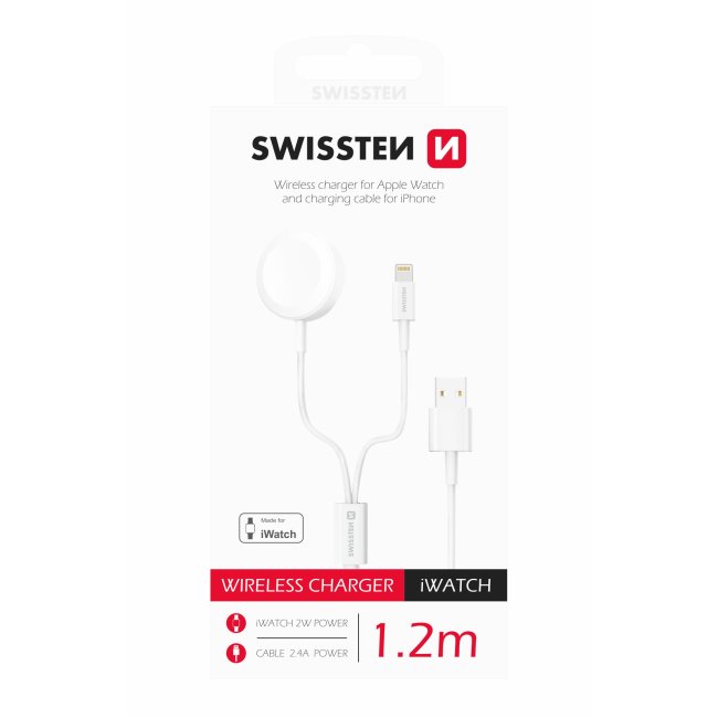 Swissten bezdrôtová nabíjačka pre Apple Watch a Lightining 2in1