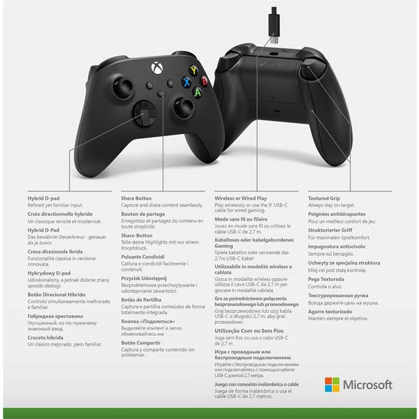 Microsoft Xbox káblový ovládač, carbon black