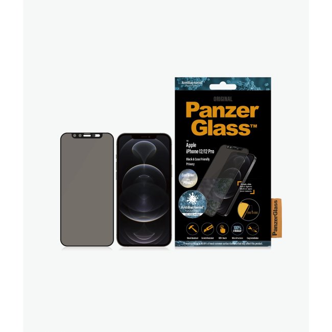 Ochranné temperované sklo PanzerGlass CamSlider AB s privátnym filtrom pre Apple iPhone 12, 12 Pro, čierna