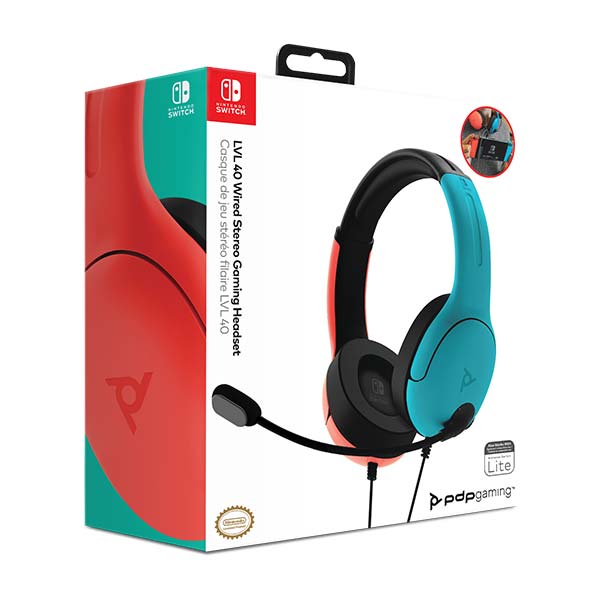 Káblový headset PDP LVL40 pre Nintendo Switch, modrá/červená