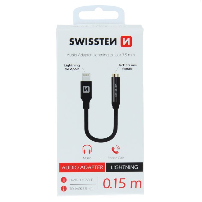 Audio adaptér Swissten Lightning/Jack (samica) 0,15 m, čierny