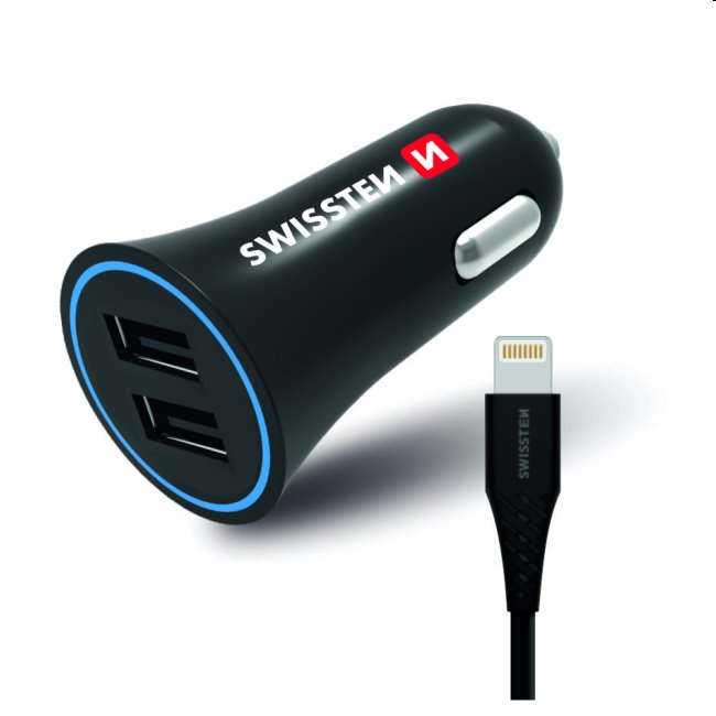 Autonabíjačka Swissten 2.4A s 2 x USB a kábel Lightning