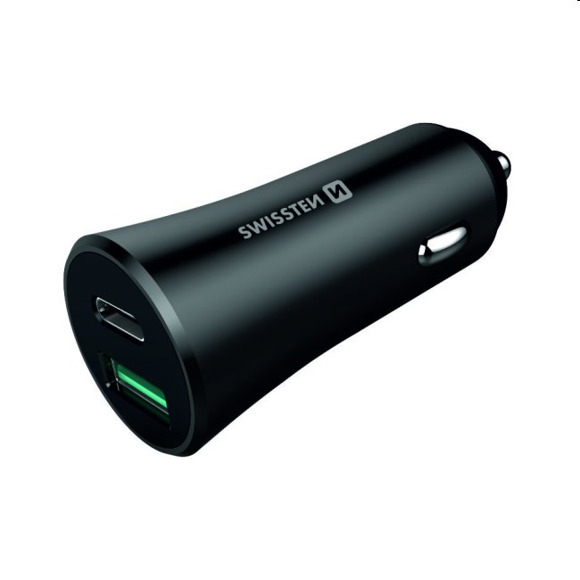 Autonabíjačka Swissten s podporou Power Delivery USB-C + Qualcomm 3.0, 36W, matná čierna