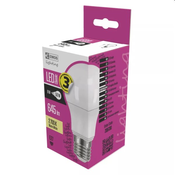 EMOS LED Žiarovka Classic A60 8W E27, teplá biela EMOS LED Žiarovka Classic A60 8W E27, teplá biela
