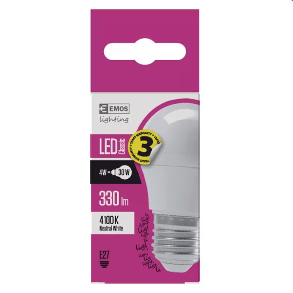 EMOS LED Žiarovka Classic Mini Globe 4W E27, neutrálna biela EMOS LED Žiarovka Classic Mini Globe 4W E27, neutrálna biela